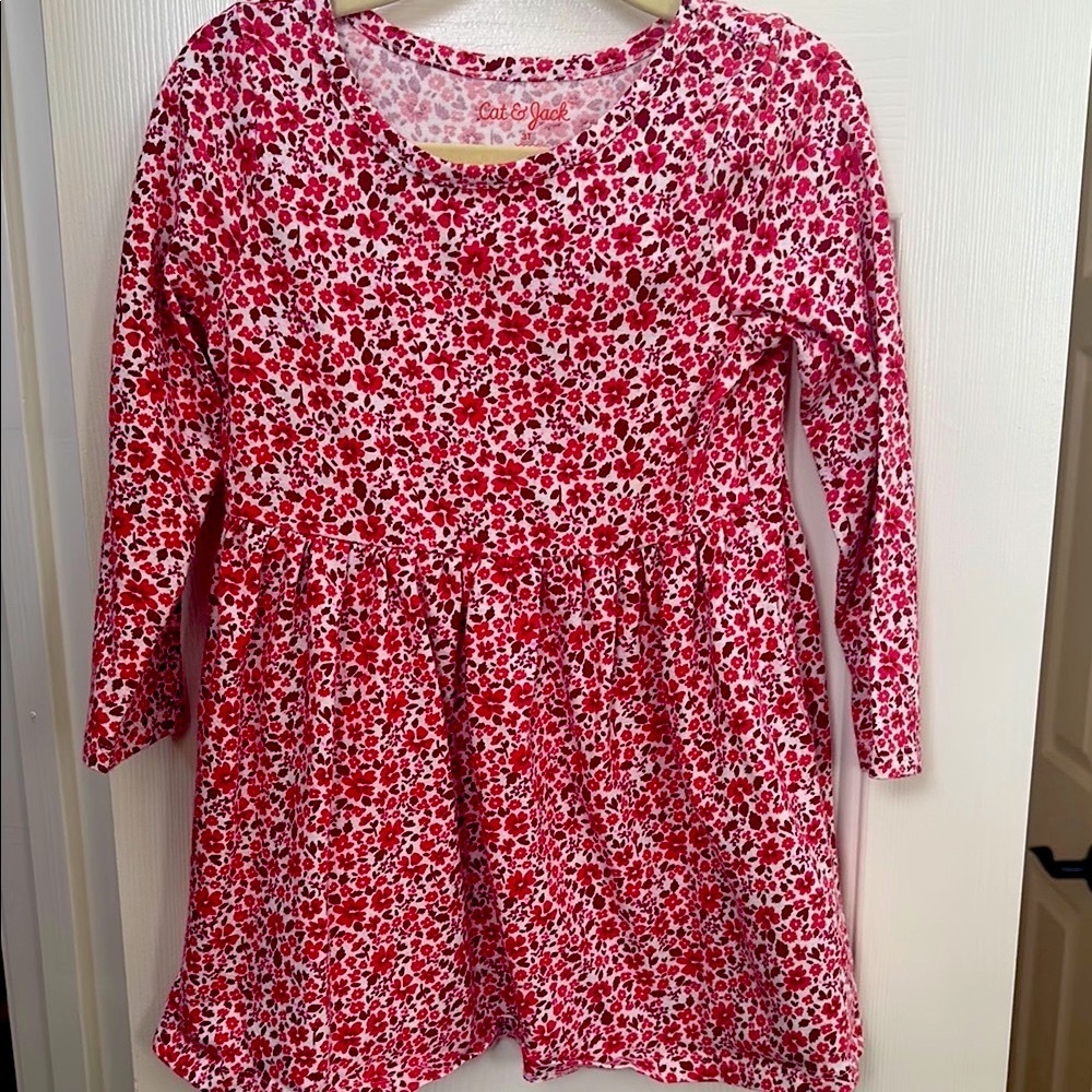 Girls Red Floral Long Sleeve Dress